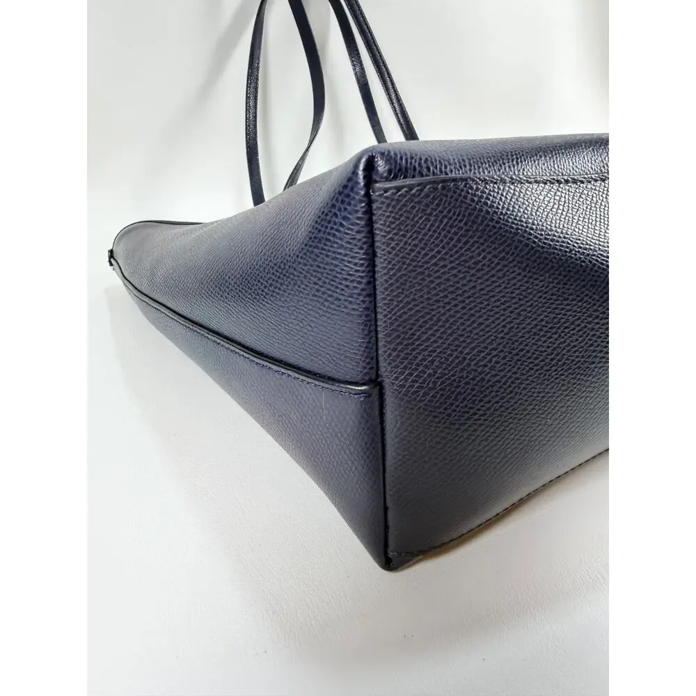 Coach Gallery Tote Bag Navy Blue Crossgrain Leather Gold Hardware F79608